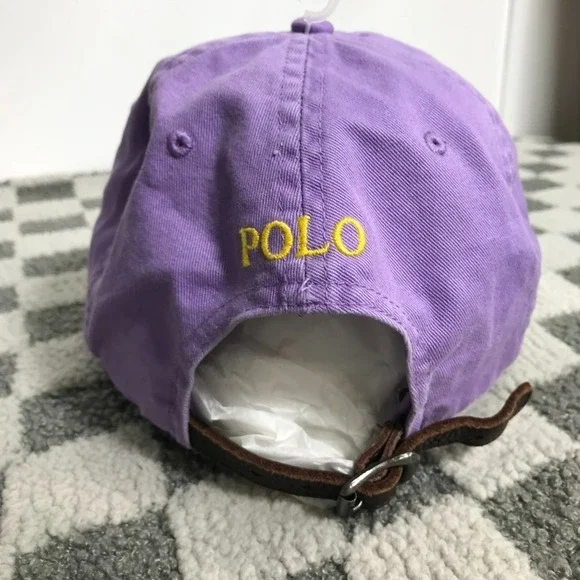 Polo Ralph Lauren Hat Cap Strap Back Purple Yellow Pony Embroidered Mens OS - Picture 4 of 9